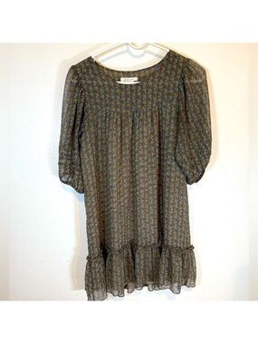 Poppy Garden Kind Love Olive floral peasant ruffle dress.